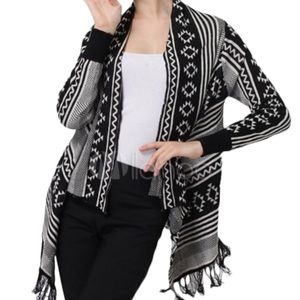 🏷️ Maddison Aztec Asymmetric Open Front Fringe Rayon Cardigan Large L